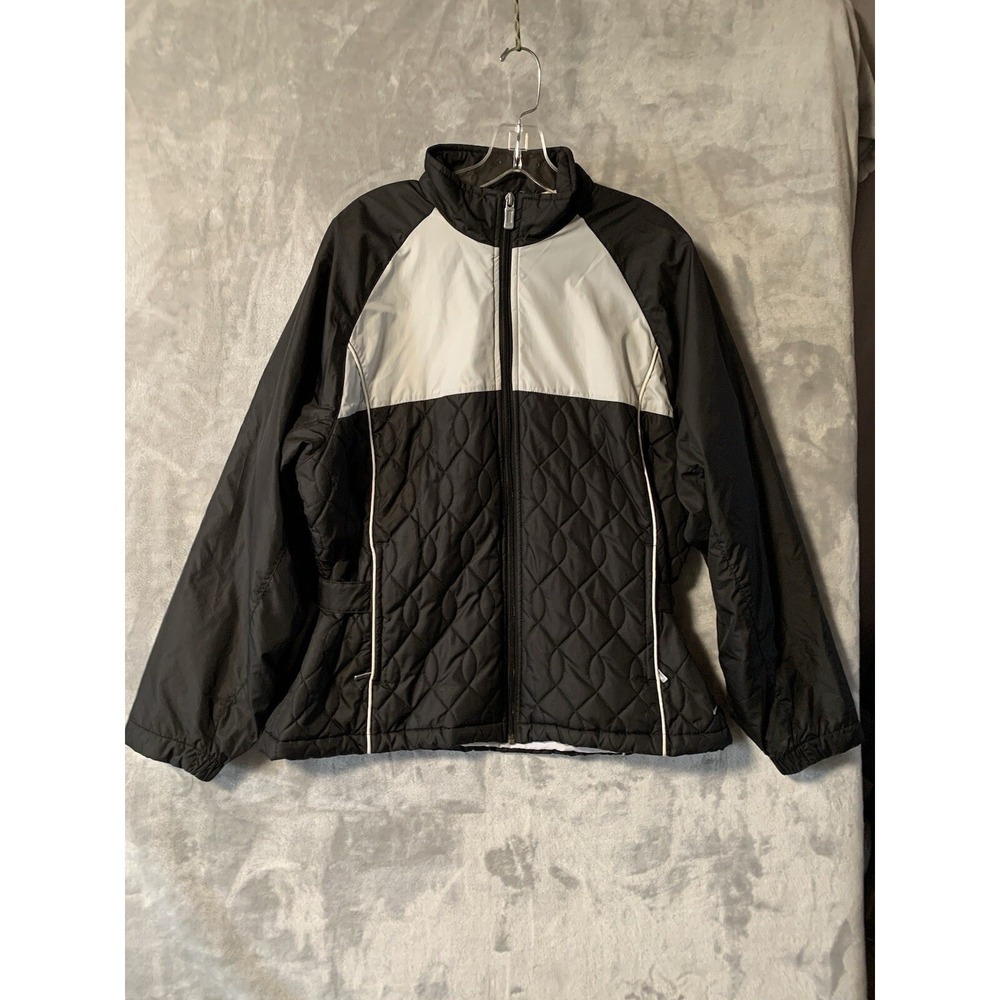 Nike Jacket Women L Quilted Colorblock Black White Full Zip Mock Neck EUC